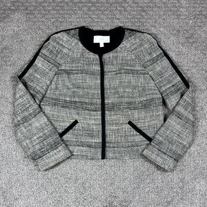 BOSS Hugo Boss Jacket Womens 8 Black Gray Tweed Zip Front Lined Blazer Career